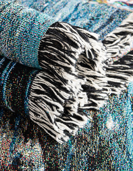 Multicolor 4' 6 x 6' Throw Blanket Rectangle Area Rug 100% Cotton Washable Cozy Soft Warm Room Decor Accent Made In USA