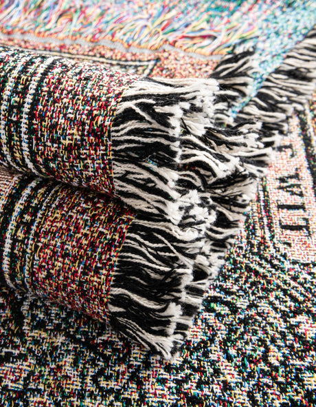 Multicolor 4' 6 x 6' Throw Blanket Rectangle Area Rug 100% Cotton Washable Cozy Soft Warm Room Decor Accent Made In USA