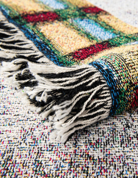 Multicolor 4' 6 x 6' Throw Blanket Rectangle Area Rug 100% Cotton Washable Cozy Soft Warm Room Decor Accent Made In USA