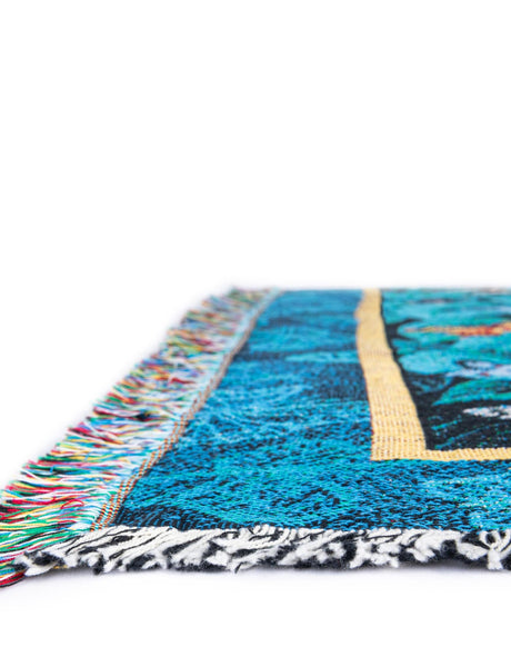 Blue 4' 6 x 6' Throw Blanket Rectangle Area Rug 100% Cotton Washable Cozy Soft Warm Room Decor Accent Made In USA