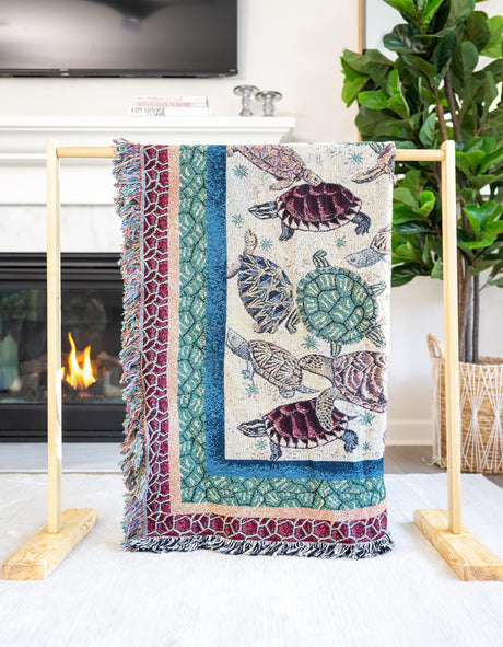 Multicolor 4' 6 x 6' Throw Blanket Rectangle Area Rug 100% Cotton Washable Cozy Soft Warm Room Decor Accent Made In USA