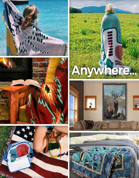 Seasonal Festive Multicolor 4' 6 x 6' Throw Blanket Rectangle Area Rug 100% Cotton Washable Cozy Soft Warm Room Decor Accent Made In USA