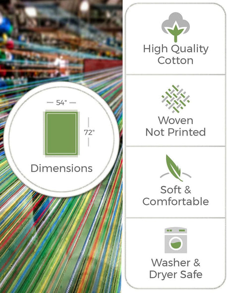 Seasonal Festive Multicolor 4' 6 x 6' Throw Blanket Rectangle Area Rug 100% Cotton Washable Cozy Soft Warm Room Decor Accent Made In USA