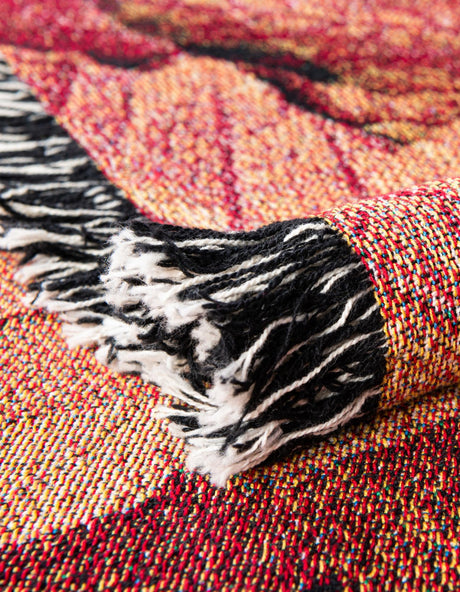 Orange 4' 6 x 6' Throw Blanket Rectangle Area Rug 100% Cotton Washable Cozy Soft Warm Room Decor Accent Made In USA