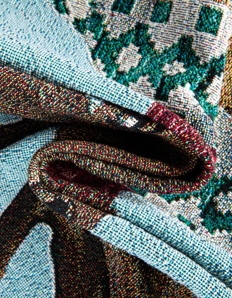 Seasonal Festive Multicolor 4' 6 x 6' Throw Blanket Rectangle Area Rug 100% Cotton Washable Cozy Soft Warm Room Decor Accent Made In USA