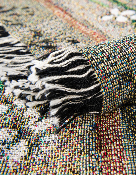 Multicolor 4' 6 x 6' Throw Blanket Rectangle Area Rug 100% Cotton Washable Cozy Soft Warm Room Decor Accent Made In USA