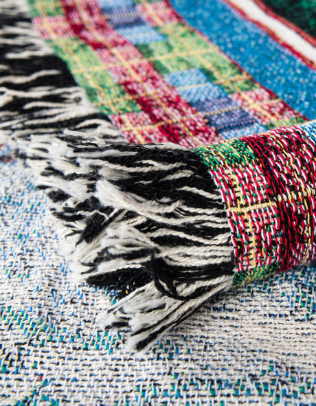 Seasonal Festive White 4' 6 x 6' Throw Blanket Rectangle Area Rug 100% Cotton Washable Cozy Soft Warm Room Decor Accent Made In USA