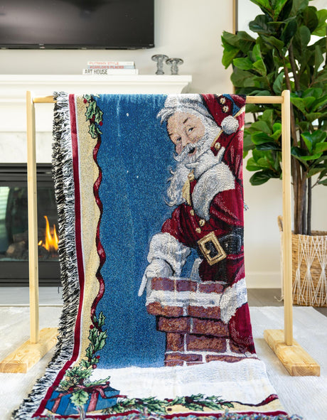 Seasonal Festive Red 4' 6 x 6' Throw Blanket Rectangle Area Rug 100% Cotton Washable Cozy Soft Warm Room Decor Accent Made In USA