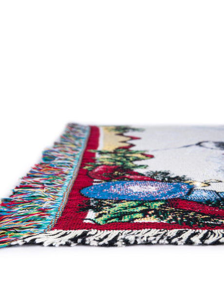 Seasonal Festive Red 4' 6 x 6' Throw Blanket Rectangle Area Rug 100% Cotton Washable Cozy Soft Warm Room Decor Accent Made In USA