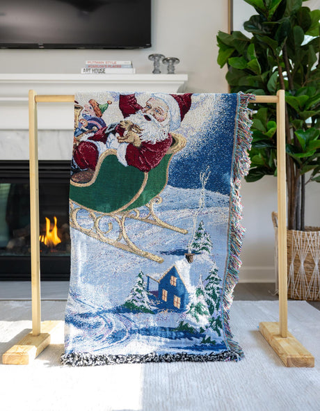 Seasonal Festive Multicolor 4' 6 x 6' Throw Blanket Rectangle Area Rug 100% Cotton Washable Cozy Soft Warm Room Decor Accent Made In USA