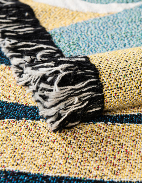 Multicolor 4' 6 x 6' Throw Blanket Rectangle Area Rug 100% Cotton Washable Cozy Soft Warm Room Decor Accent Made In USA