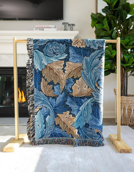 Blue 4' 6 x 6' Throw Blanket Rectangle Area Rug 100% Cotton Washable Cozy Soft Warm Room Decor Accent Made In USA