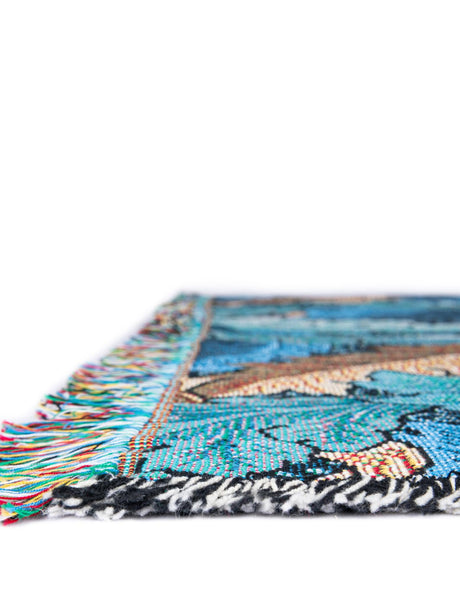 Blue 4' 6 x 6' Throw Blanket Rectangle Area Rug 100% Cotton Washable Cozy Soft Warm Room Decor Accent Made In USA