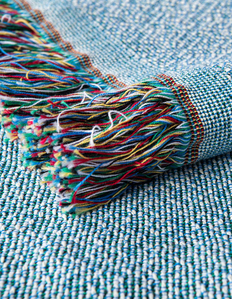 Blue 4' 6 x 6' Throw Blanket Rectangle Area Rug 100% Cotton Washable Cozy Soft Warm Room Decor Accent Made In USA