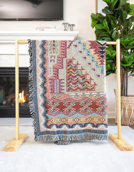 Multicolor 4' 6 x 6' Throw Blanket Rectangle Area Rug 100% Cotton Washable Cozy Soft Warm Room Decor Accent Made In USA