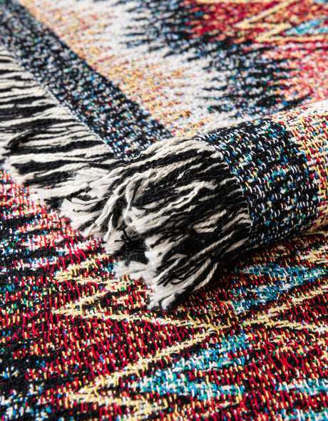 Multicolor 4' 6 x 6' Throw Blanket Rectangle Area Rug 100% Cotton Washable Cozy Soft Warm Room Decor Accent Made In USA