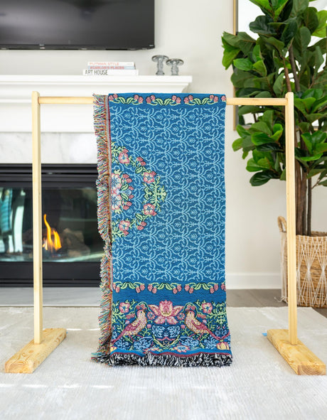 Blue 4' 6 x 6' Throw Blanket Rectangle Area Rug 100% Cotton Washable Cozy Soft Warm Room Decor Accent Made In USA