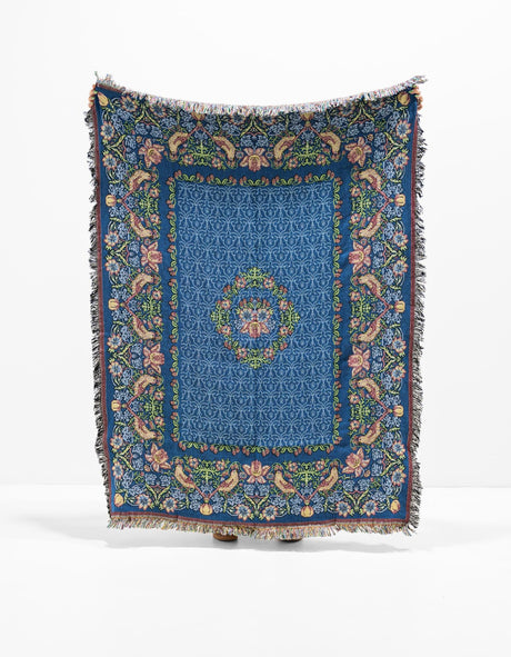 Blue 4' 6 x 6' Throw Blanket Rectangle Area Rug 100% Cotton Washable Cozy Soft Warm Room Decor Accent Made In USA