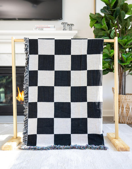 Black and White 4' 6 x 6' Throw Blanket Rectangle Area Rug 100% Cotton Washable Cozy Soft Warm Room Decor Accent Made In USA