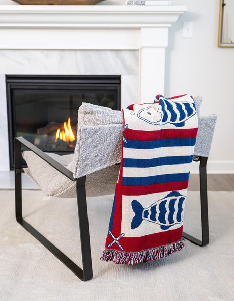 Red and Blue 4' 1 x 6' Throw Blanket Rectangle Rug
