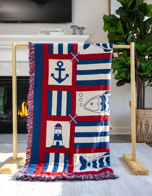Red and Blue 4' 1 x 6' Throw Blanket Rectangle Rug