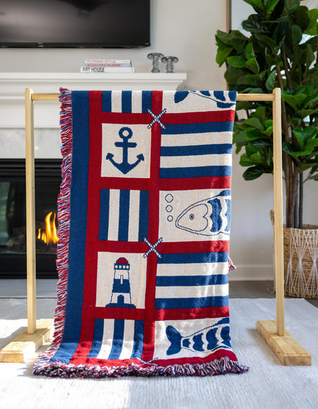 Red and Blue 4' 1 x 5' 9 Throw Blanket Rectangle Area Rug 100% Cotton Washable Cozy Soft Warm Room Decor Accent Made In USA