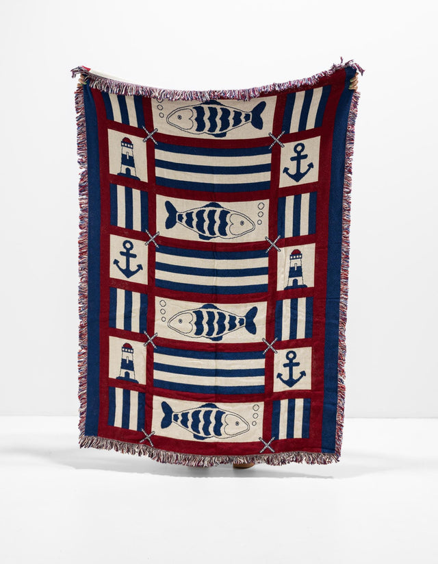 Red and Blue 4' 1 x 6' Throw Blanket Rectangle Rug