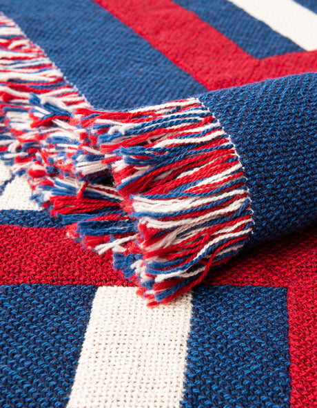 Red and Blue 4' 1 x 5' 9 Throw Blanket Rectangle Area Rug 100% Cotton Washable Cozy Soft Warm Room Decor Accent Made In USA