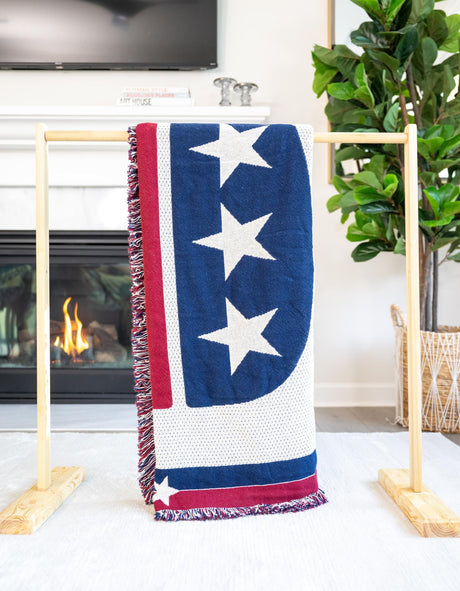 Red and Blue 4' 1 x 5' 9 Throw Blanket Rectangle Area Rug 100% Cotton Washable Cozy Soft Warm Room Decor Accent Made In USA