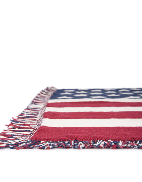 Red and Blue 4' 6 x 6' Throw Blanket Rectangle Area Rug 100% Cotton Washable Cozy Soft Warm Room Decor Accent Made In USA