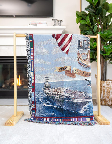 Blue 4' 6 x 6' Throw Blanket Rectangle Area Rug 100% Cotton Washable Cozy Soft Warm Room Decor Accent Made In USA