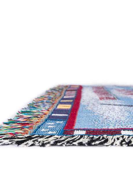 Blue 4' 6 x 6' Throw Blanket Rectangle Area Rug 100% Cotton Washable Cozy Soft Warm Room Decor Accent Made In USA