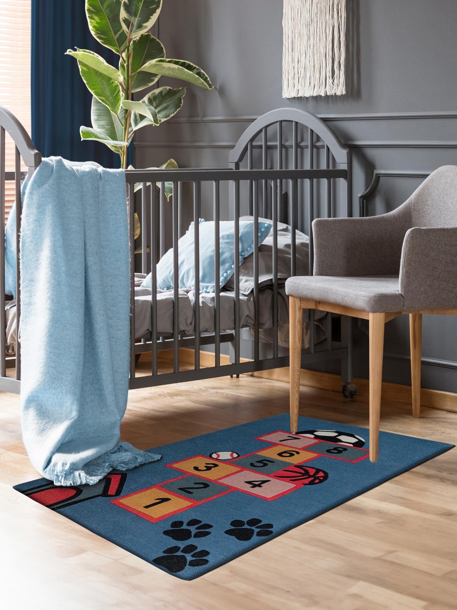 Blue and Orange 3' 1 x 5' 1 Playtime Kids Wool Freeform Area Rug for Baby Nursery, Toddler Playroom,  Bedrooms Hand Tufted High Quality Dense  Wool Pile Natural Carpet for Sale at Rug Engine