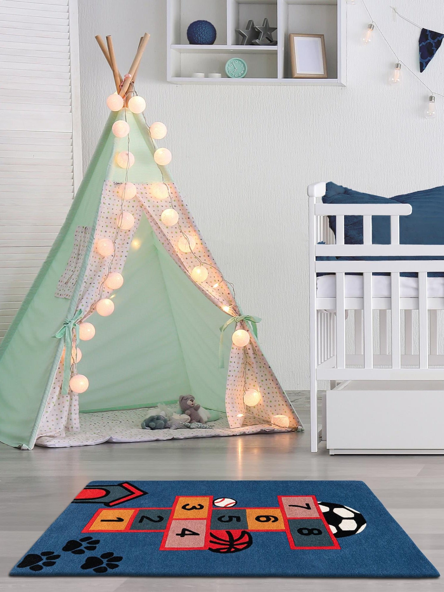 Blue and Orange 3' 1 x 5' 1 Playtime Kids Wool Freeform Area Rug for Baby Nursery, Toddler Playroom,  Bedrooms Hand Tufted High Quality Dense  Wool Pile Natural Carpet for Sale at Rug Engine