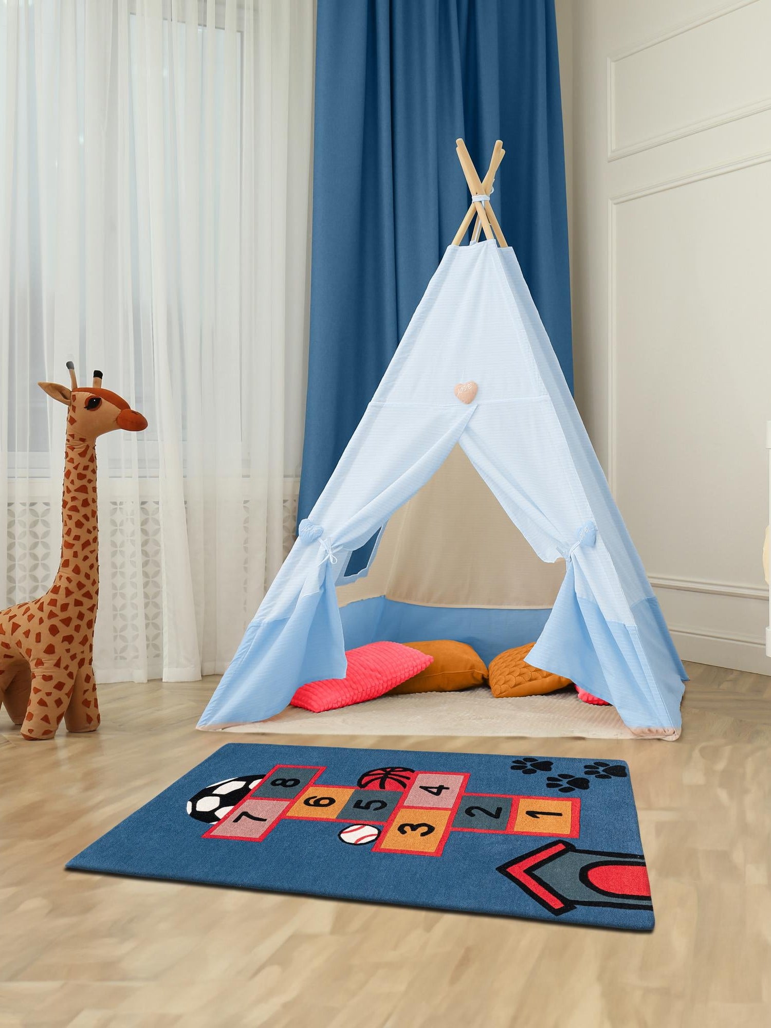 Blue and Orange 3' 1 x 5' 1 Playtime Kids Wool Freeform Area Rug for Baby Nursery, Toddler Playroom,  Bedrooms Hand Tufted High Quality Dense  Wool Pile Natural Carpet for Sale at Rug Engine
