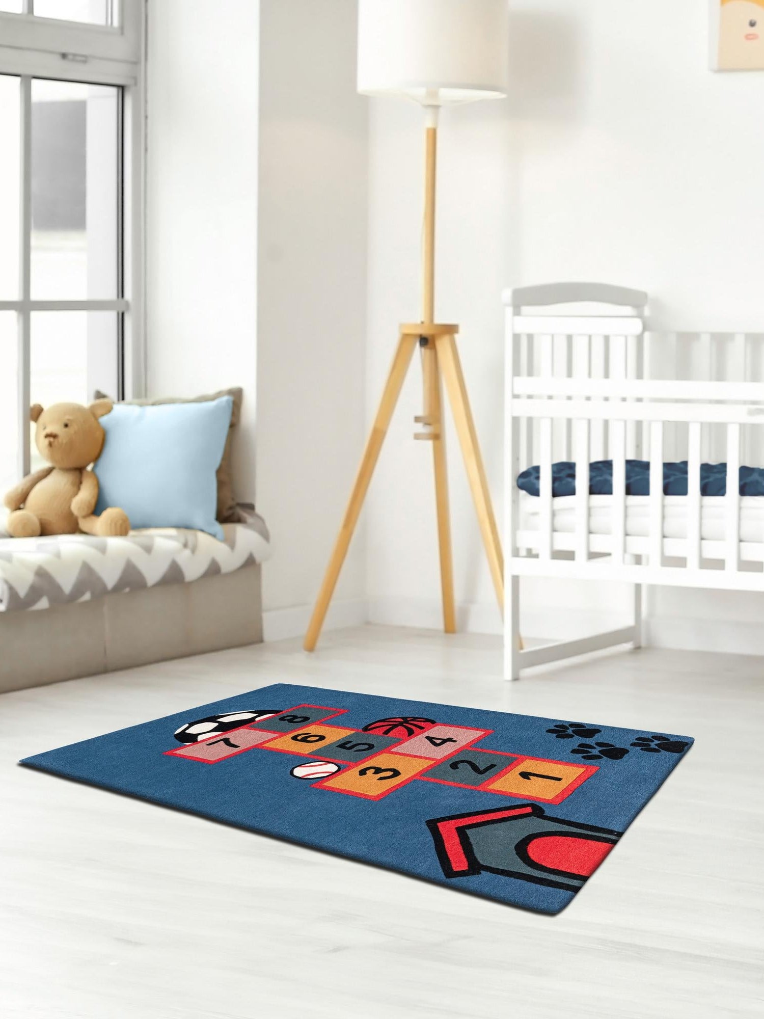 Blue and Orange 3' 1 x 5' 1 Playtime Kids Wool Freeform Area Rug for Baby Nursery, Toddler Playroom,  Bedrooms Hand Tufted High Quality Dense  Wool Pile Natural Carpet for Sale at Rug Engine