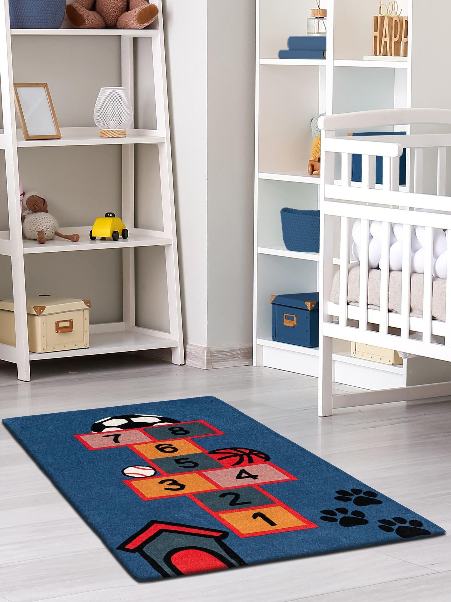 Blue and Orange 3' 1 x 5' 1 Playtime Kids Wool Freeform Area Rug for Baby Nursery, Toddler Playroom,  Bedrooms Hand Tufted High Quality Dense  Wool Pile Natural Carpet for Sale at Rug Engine