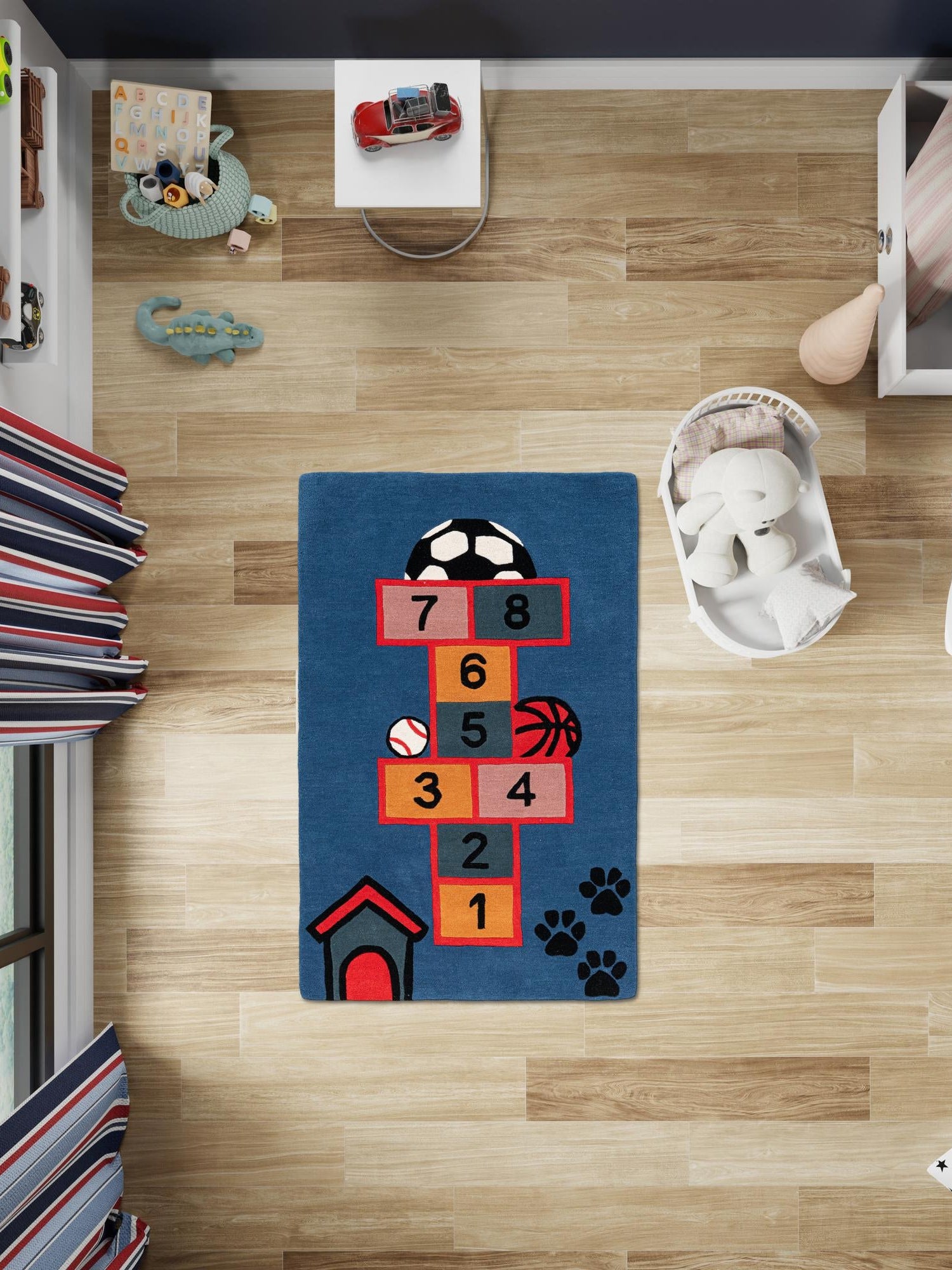 Blue and Orange 3' 1 x 5' 1 Playtime Kids Wool Freeform Area Rug for Baby Nursery, Toddler Playroom,  Bedrooms Hand Tufted High Quality Dense  Wool Pile Natural Carpet for Sale at Rug Engine