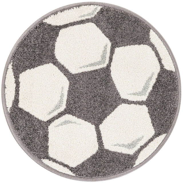 Black and White 2' 2 x 2' 2 Whimsy Kids Round Area Rug for Baby Nursery, Toddler Playroom, Bedrooms