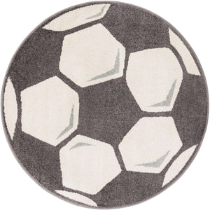 Black and White 4' 1 x 4' 1 Whimsy Kids Round Area Rug for Baby Nursery, Toddler Playroom, Bedrooms