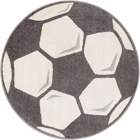 Black and White 4' 1 x 4' 1 Whimsy Kids Round Area Rug for Baby Nursery, Toddler Playroom, Bedrooms