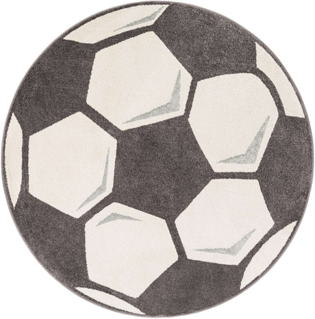 Black and White 6' 7 x 6' 7 Whimsy Kids Round Area Rug for Baby Nursery, Toddler Playroom, Bedrooms