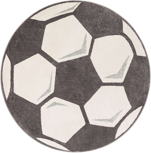 Black and White 6' 7 x 6' 7 Whimsy Kids Round Area Rug for Baby Nursery, Toddler Playroom, Bedrooms