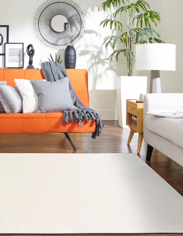 Pearl Ivory 6' 1 x 9' WoolCraft Geometric Rectangle Area Rug Hand Tufted Premium 100% Wool With Cotton Backing Luxury Carpet for Sale at Rug Engine