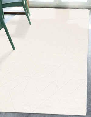 Pearl Ivory 6' 1 x 9' WoolCraft Geometric Rectangle Area Rug Hand Tufted Premium 100% Wool With Cotton Backing Luxury Carpet for Sale at Rug Engine