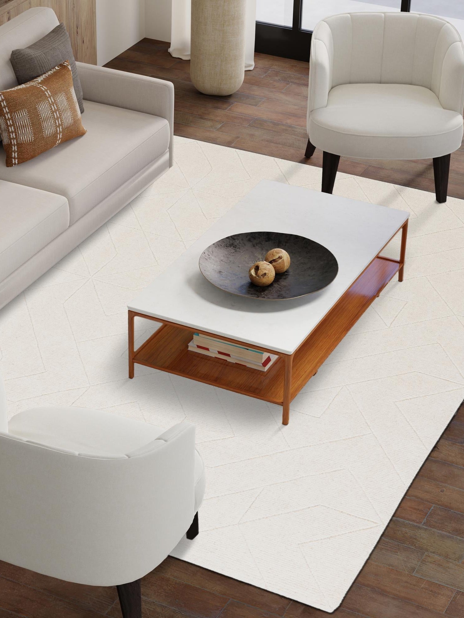Pearl Ivory 2' x 3' 1 WoolCraft Geometric Rectangle Area Rug Hand Tufted Premium 100% Wool With Cotton Backing Luxury Carpet for Sale at Rug Engine