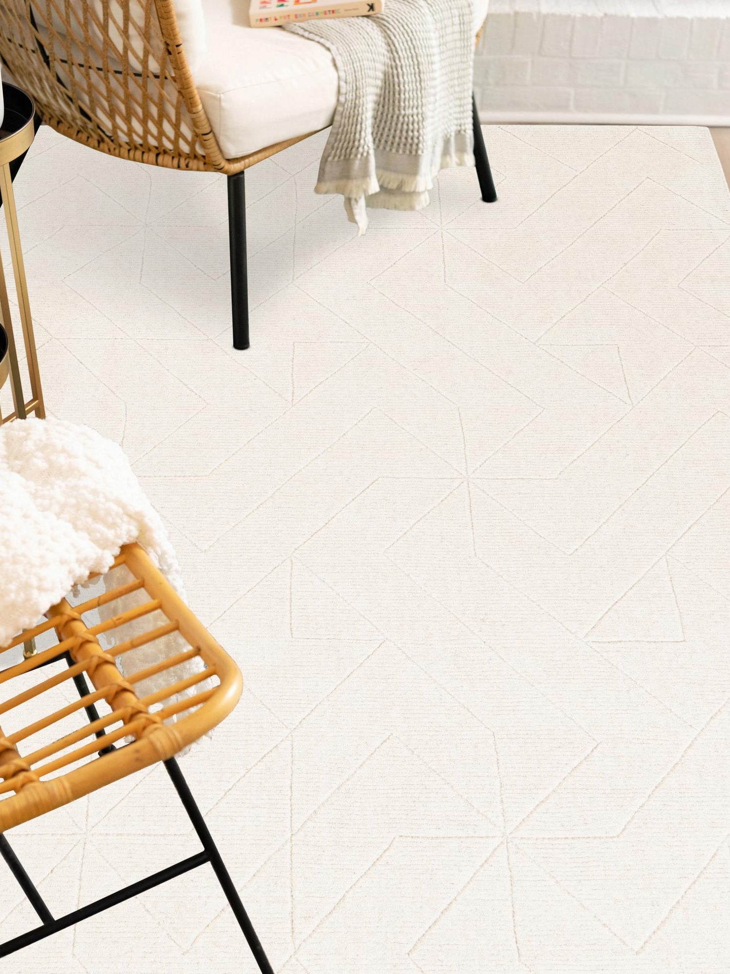 Pearl Ivory 7' 10 x 10' WoolCraft Geometric Rectangle Area Rug Hand Tufted Premium 100% Wool With Cotton Backing Luxury Carpet for Sale at Rug Engine