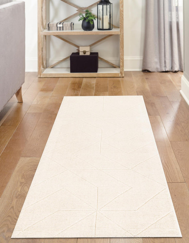 Pearl Ivory 2' x 8' WoolCraft Geometric Runner Area Rug Hand Tufted Premium 100% Wool With Cotton Backing Luxury Carpet for Sale at Rug Engine