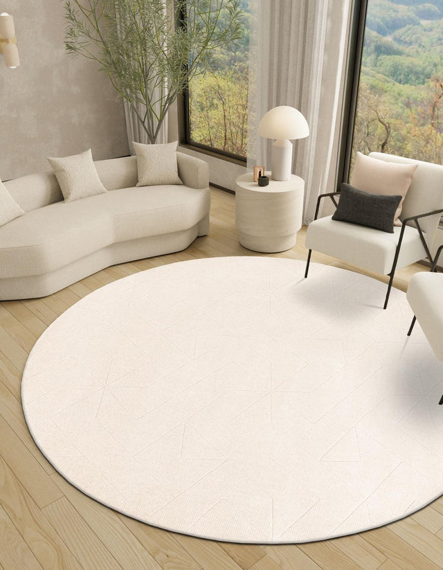 Pearl Ivory 10' x 10' WoolCraft Geometric Round Area Rug Hand Tufted Premium 100% Wool With Cotton Backing Luxury Carpet for Sale at Rug Engine