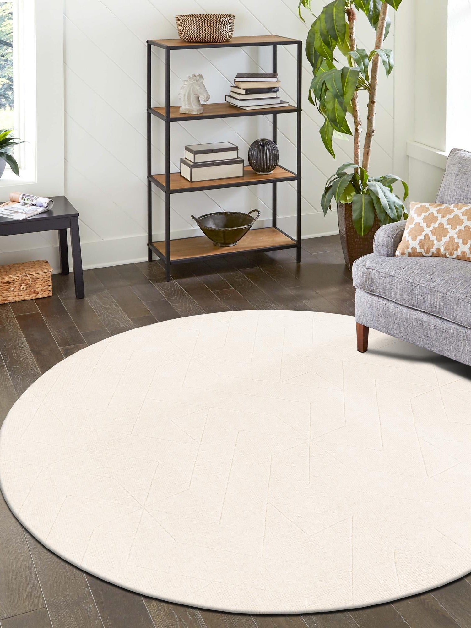 Pearl Ivory 10' x 10' WoolCraft Geometric Round Area Rug Hand Tufted Premium 100% Wool With Cotton Backing Luxury Carpet for Sale at Rug Engine